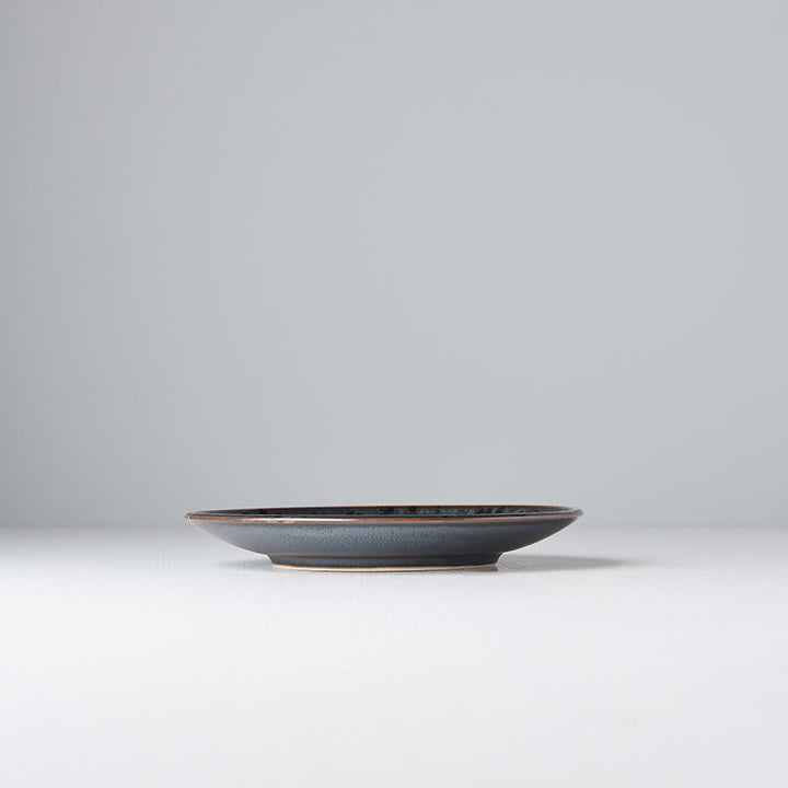 Tapas Plate, 17 cm, Minoyaki Porcelain, Black Pearl Gloss & Matte Glaze, Cyan Accents 4