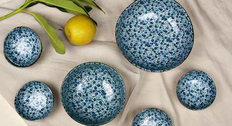 Bowl Organic 16.5cm Blue Daisy Glaze