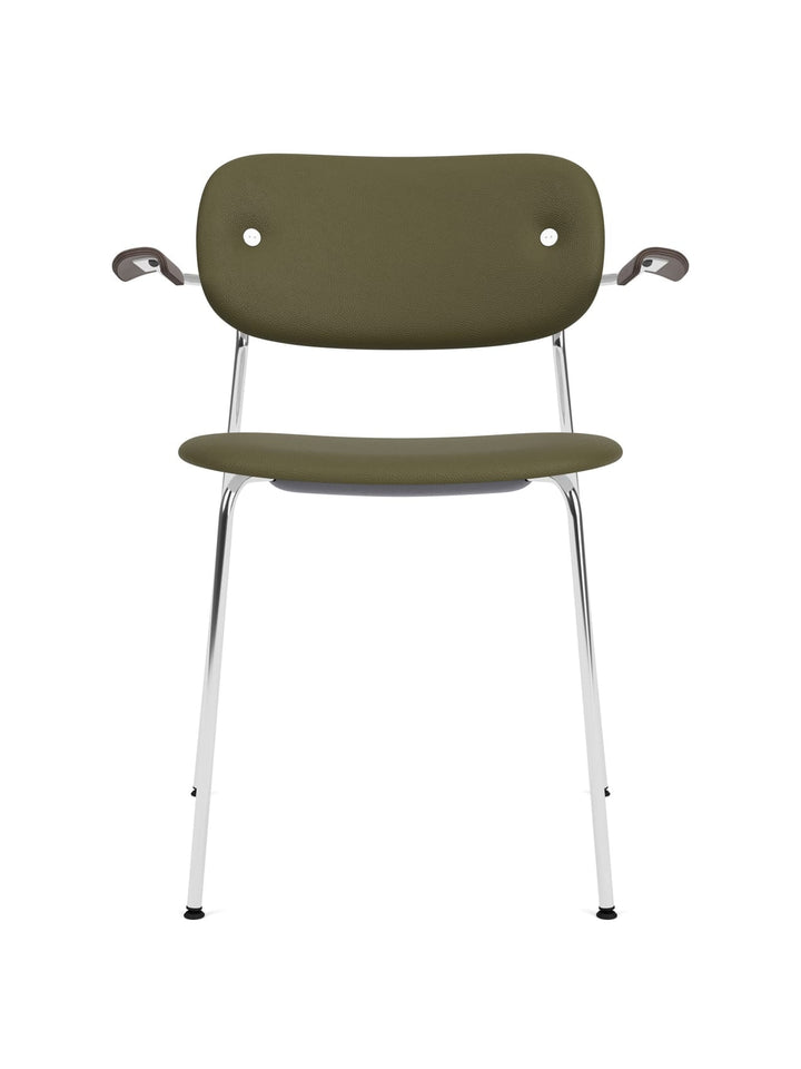 Co Dining Chair, fully upholstered with armrest, Chrome by Audo Copenhagen - The Co Chair Collection pairs a lightweight, sleek profile with great seating comfort. Available with or without armrests in three wood versions, the versatile design of the full