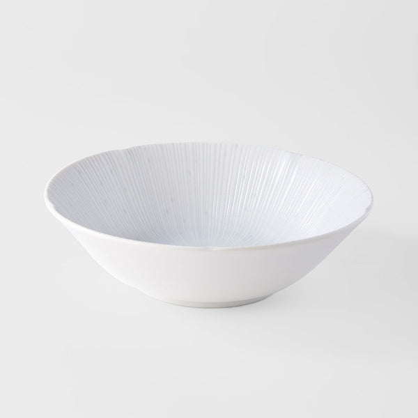 21cm Ice White Bowl with radial texture, perfect for serving soups or salads, adds elegance to any table.