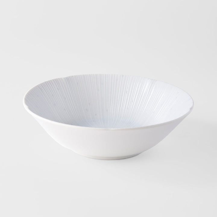 21cm Ice White Bowl with radial texture, perfect for serving soups or salads, adds elegance to any table.