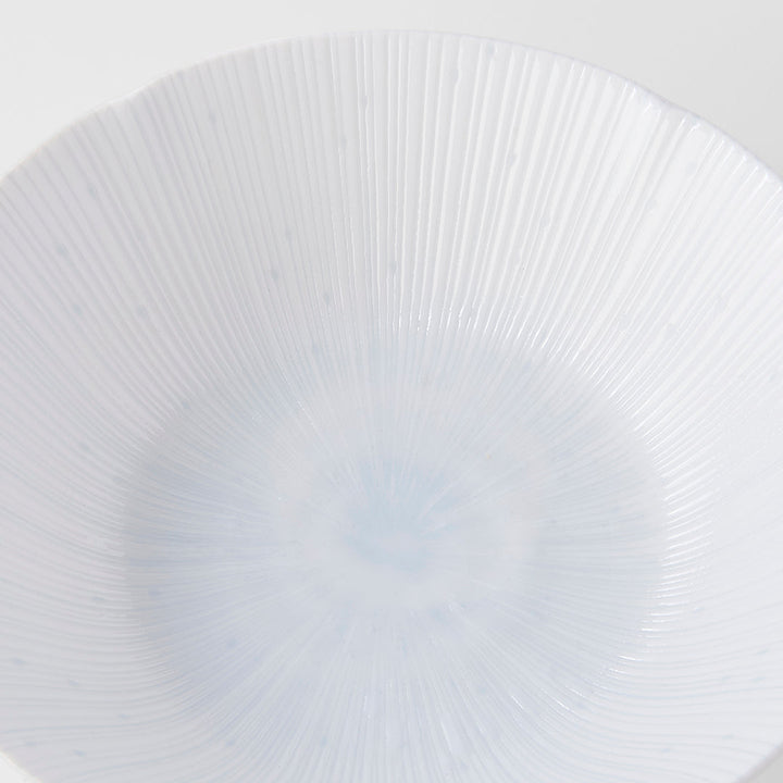 Interior view of a 21cm Ice White Bowl showcasing its subtle radial texture and soft ice-white glaze.