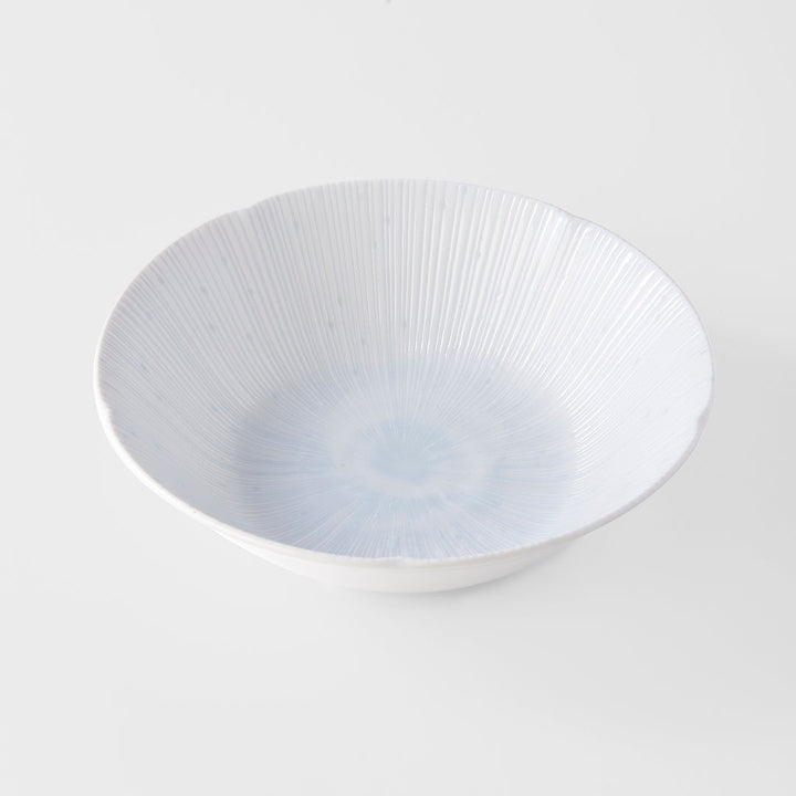 Ice white bowl 21cm with intricate radial texture, perfect for serving soups and salads.