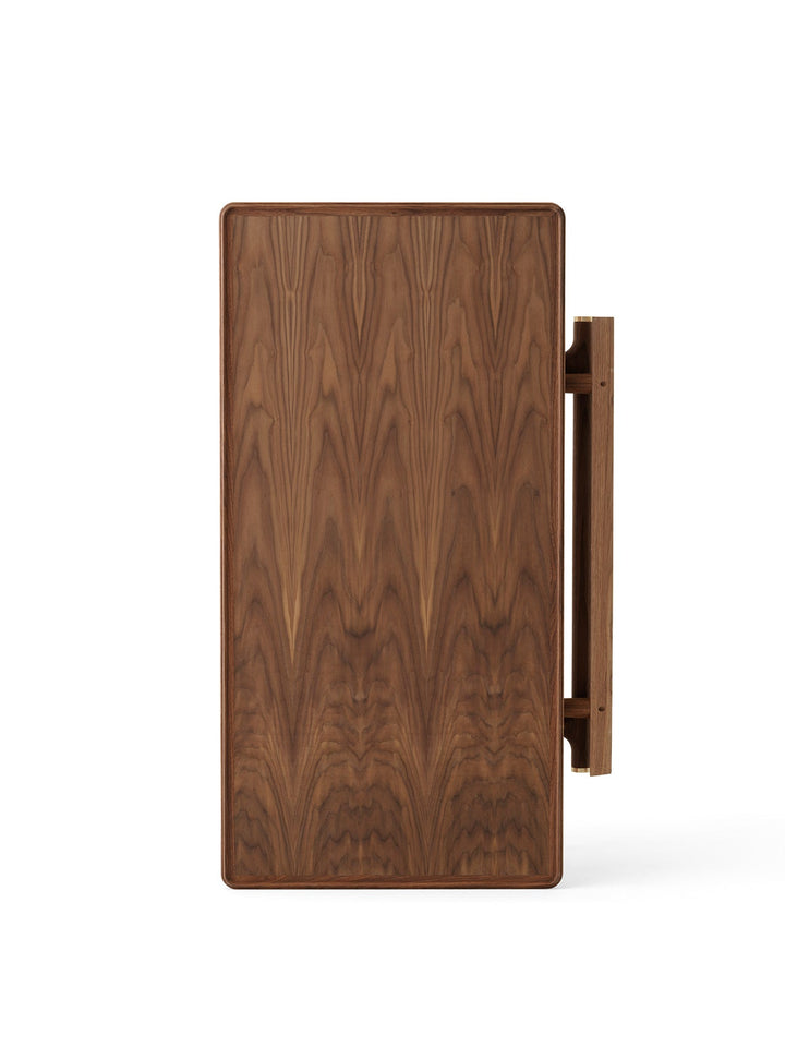 Audo Jäger Lounge Table by Audo Copenhagen - The Jäger Lounge Table by Mogens Lassen, an archival design from 1941, combines traditional craftsmanship with functional design. Made with oiled oak or walnut wood and brass details, this foldable table is ins