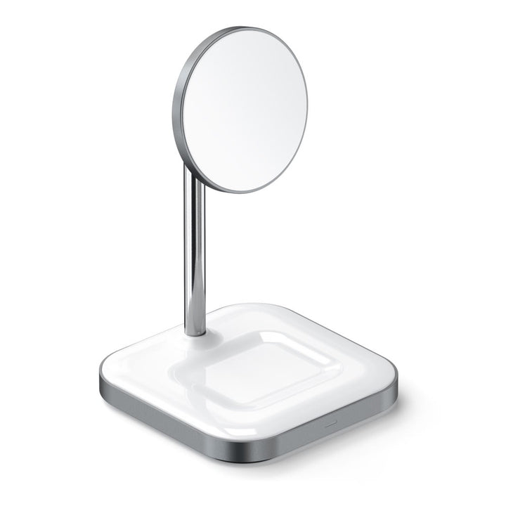 Satechi Magnetic 2-in-1 Wireless Charging Stand (Space Grey) The Satechi Magnetic 2-in-1 Wireless Charging Stand combines the power of dual wireless charging with the convenience of hands-free magnetic attachment. Designed for iPhone 12 and AirPods Pro, t