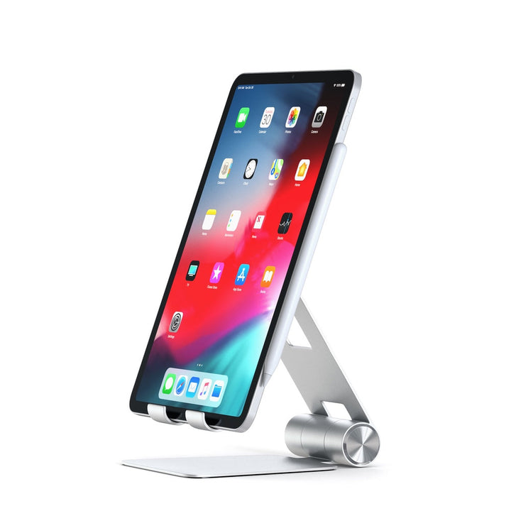 Satechi R1 Foldable Mobile Stand for Laptops & Tablets The Satechi R1 stand quickly elevates any mobile device or tablet for an optimal viewing experience. Constructed from solid aluminium, the R1's supporting grips are finished in rubber to hold your tab