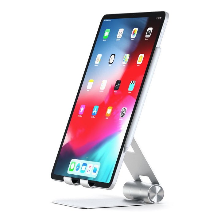 Satechi R1 Foldable Mobile Stand for Laptops & Tablets The Satechi R1 stand quickly elevates any mobile device or tablet for an optimal viewing experience. Constructed from solid aluminium, the R1's supporting grips are finished in rubber to hold your tab