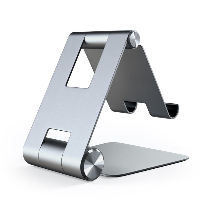Satechi R1 Foldable Mobile Stand for Laptops & Tablets The Satechi R1 stand quickly elevates any mobile device or tablet for an optimal viewing experience. Constructed from solid aluminium, the R1's supporting grips are finished in rubber to hold your tab