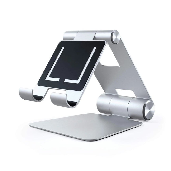 Satechi R1 Foldable Mobile Stand for Laptops & Tablets The Satechi R1 stand quickly elevates any mobile device or tablet for an optimal viewing experience. Constructed from solid aluminium, the R1's supporting grips are finished in rubber to hold your tab
