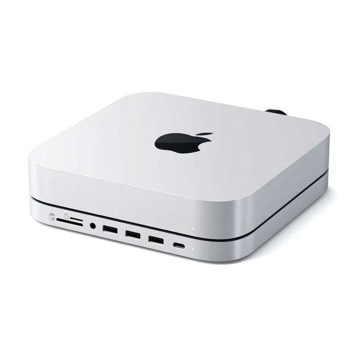 Satechi Aluminium Stand and Hub for Mac Mini/Mac Studio with SSD Enclosure (Silver) The Satechi Stand & Hub for Mac Mini/Mac Studio with SSD Enclosure elevates and transforms your M1 Mac Mini into a powerful, surprisingly compact workstation. Featuring a