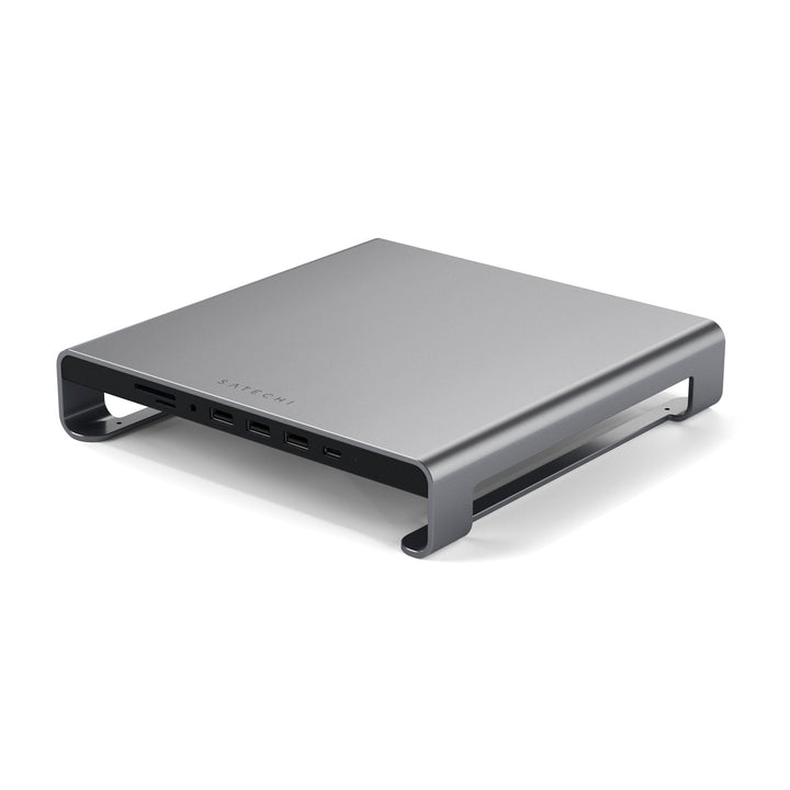 Satechi USB-C Aluminium Monitor Stand Hub for iMac (Space Grey) The Satechi Type-C Aluminium Monitor Stand Hub for iMac is your perfect 2-in-1 solution to enhance and elevate your desk space. Featuring built-in USB 3.0 ports, USB-C data port, micro/SD car