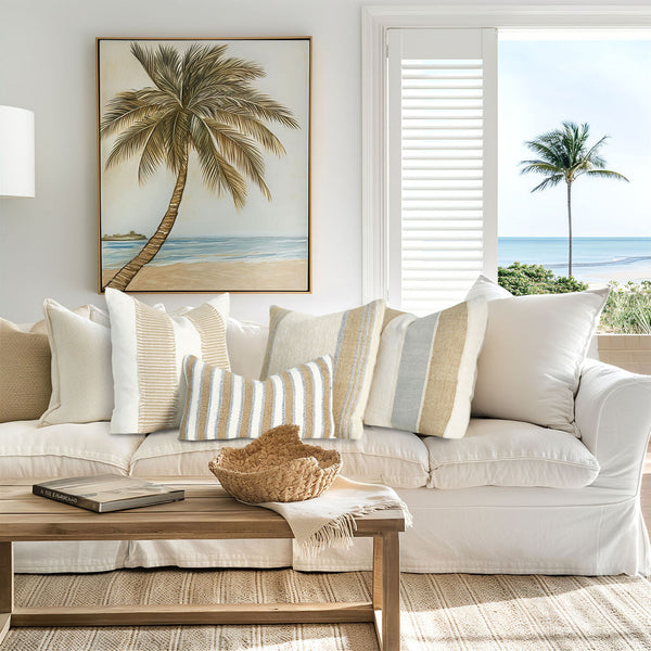 Sorrento Riviera 50x50 Cushion The Sorrento Riviera 50x50 cushion combines luxurious comfort with refined craftsmanship. Featuring a plush 100% cotton velvet blend front, it offers a soft, inviting texture that enhances any living space. The back is craft