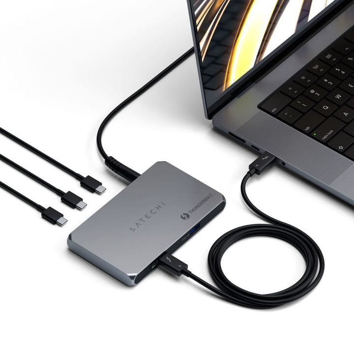 Satechi Thunderbolt 4 Slim Hub Ideal for creative professionals, the sleek Thunderbolt 4 Slim Hub can provide 40Gbps bandwidth for connecting external displays and high-speed peripherals while simultaneously delivering 60W of charging to the host device.