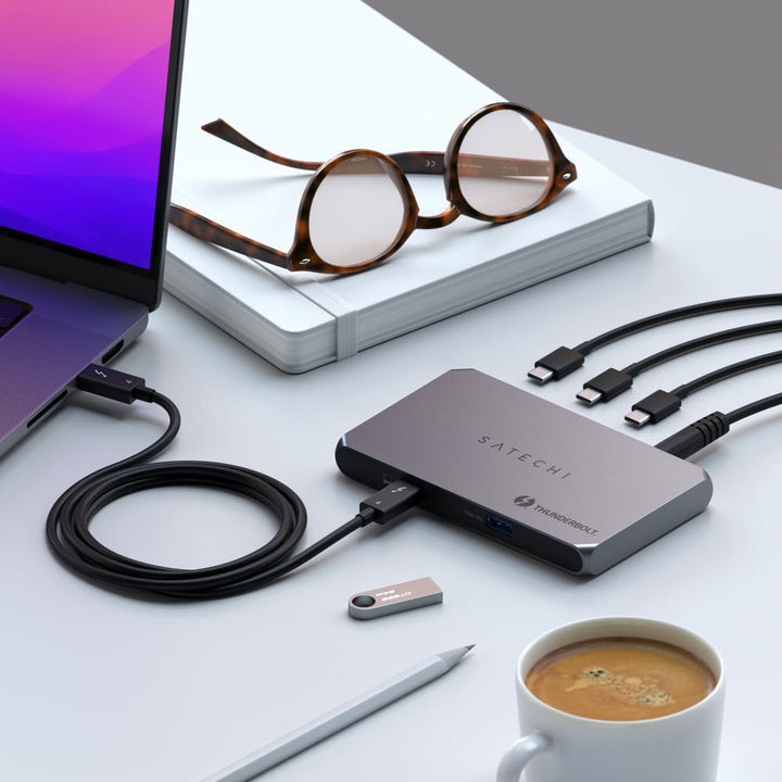 Satechi Thunderbolt 4 Slim Hub Ideal for creative professionals, the sleek Thunderbolt 4 Slim Hub can provide 40Gbps bandwidth for connecting external displays and high-speed peripherals while simultaneously delivering 60W of charging to the host device.