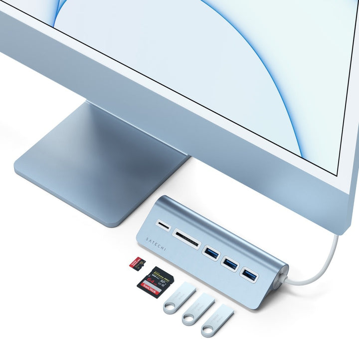 Satechi USB-C Combo Hub for Desktop The USB-C Combo Hub for Desktop allows you to connect all your standard USB devices to your USB-C smartphone, tablet or laptop. Whether it’s a USB thumb drive, external HDD or SD card, quickly transfer large files, down