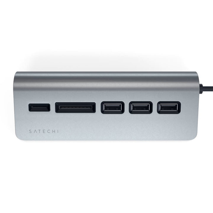Satechi USB-C Combo Hub for Desktop The USB-C Combo Hub for Desktop allows you to connect all your standard USB devices to your USB-C smartphone, tablet or laptop. Whether it’s a USB thumb drive, external HDD or SD card, quickly transfer large files, down