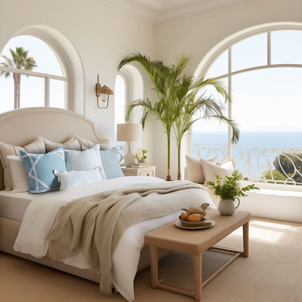 Linen Newport Sky Blue 55x55 - Elegant Cushion Cover Discover the Linen Newport Sky Blue 55x55 cushion cover, featuring soft linen and exquisite applique work for a sophisticated touch.