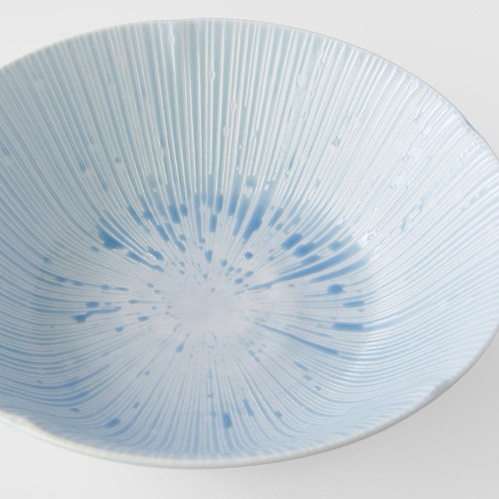 Bowl 21cm in ice blue glaze with radial texture, perfect for serving salads or pasta.
