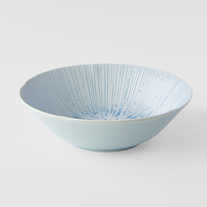 Bowl 21cm in ice blue glaze with radial texture, perfect for serving salads or pasta.