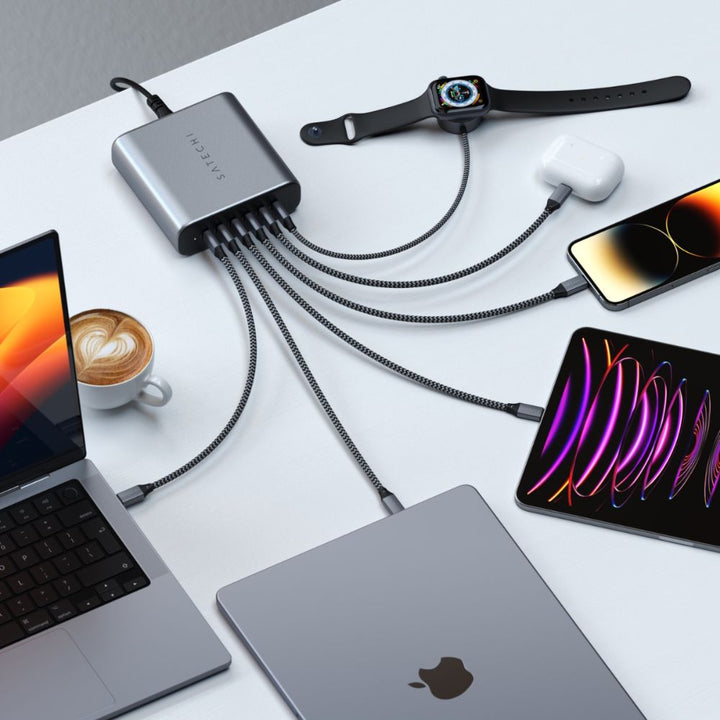Satechi USB-C 200W USB-C 6-Port GaN Charger This elegant yet powerful charger allows you to charge up to 6 devices simultaneously driven by industry-leading GaN technology for a fast, reliable, and safe charge. By swapping out silicon for gallium nitride