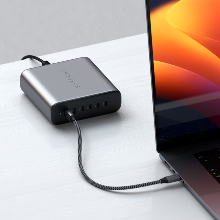 Satechi USB-C 200W USB-C 6-Port GaN Charger This elegant yet powerful charger allows you to charge up to 6 devices simultaneously driven by industry-leading GaN technology for a fast, reliable, and safe charge. By swapping out silicon for gallium nitride