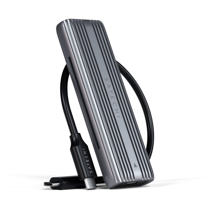 Satechi USB-C NVME / SATA SSD Enclosure This tool-free NVMe SSD enclosure can easily connect an M.2 NMVe SSDs or M.2 SATA SSDs with your computer to expand storage, upgrade the system, back up files, retrieve and recover data, and transfer data. Plug and