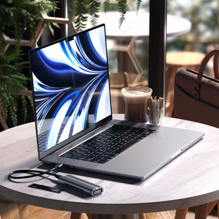 Satechi USB-C NVME / SATA SSD Enclosure This tool-free NVMe SSD enclosure can easily connect an M.2 NMVe SSDs or M.2 SATA SSDs with your computer to expand storage, upgrade the system, back up files, retrieve and recover data, and transfer data. Plug and