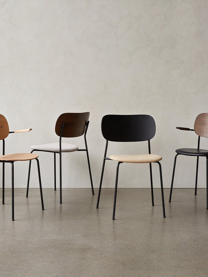 Co Dining Chair, with armrest, Black, Veneer by Audo Copenhagen - Together, mutually, in common: the words that define the prefix ‘co-’ are at the heart of our new Co Dining Chair design. Conceived in collaboration with The Office Group and Norm Architect