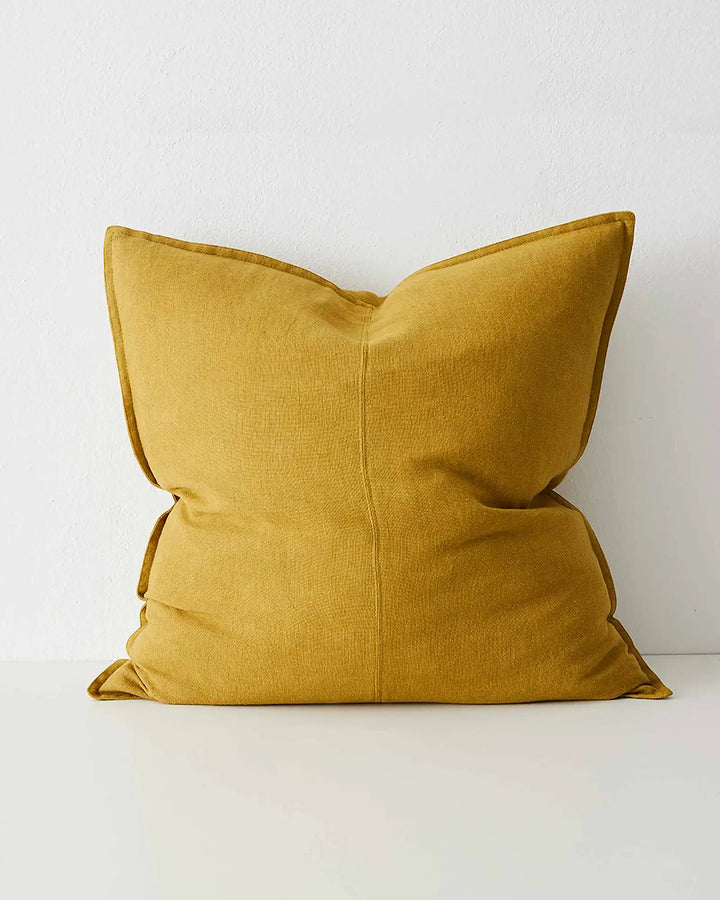 Como Moss Mustard Yellow Linen Cushion - Stylish Comfort Add warmth and style with Como Moss, a premium mustard yellow linen cushion crafted from stonewashed European linen.