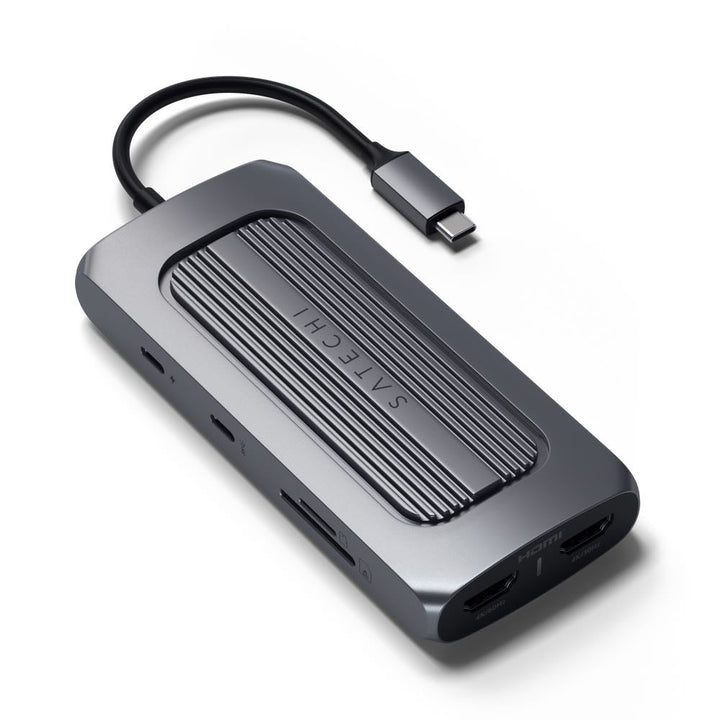 Satechi USB-C Multiport MX Adapter (Space Grey) Unlock the full potential of your M1 setup with the Satechi USB-C Multiport MX Adapter. Powerful yet ultra-sleek, the adapter features dual 4K HDMI, Gigabit Ethernet, USB-C PD charging, USB-C data, USB-A dat