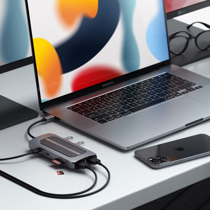 Satechi USB-C Multiport MX Adapter (Space Grey) Unlock the full potential of your M1 setup with the Satechi USB-C Multiport MX Adapter. Powerful yet ultra-sleek, the adapter features dual 4K HDMI, Gigabit Ethernet, USB-C PD charging, USB-C data, USB-A dat