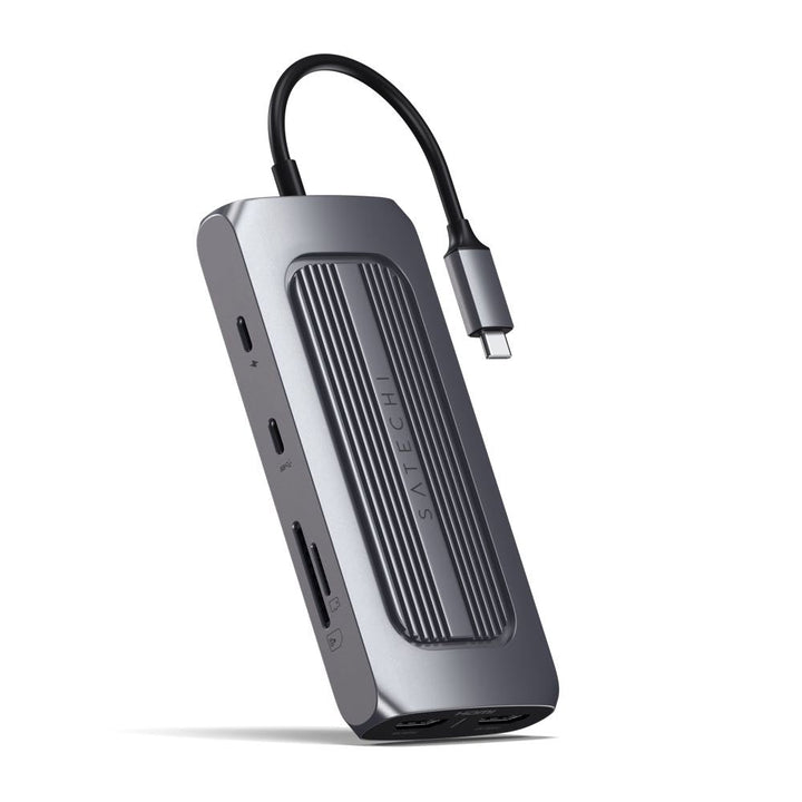 Satechi USB-C Multiport MX Adapter (Space Grey) Unlock the full potential of your M1 setup with the Satechi USB-C Multiport MX Adapter. Powerful yet ultra-sleek, the adapter features dual 4K HDMI, Gigabit Ethernet, USB-C PD charging, USB-C data, USB-A dat