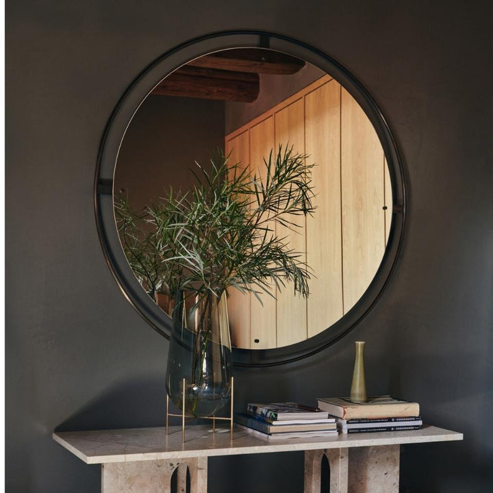 AUDO Copenhagen Nimbus Mirror, 110cm, Bronzed Brass by Audo Copenhagen - Looking to the way in which a picture or a painting is framed, the Copenhagen-based design studio Krøyer-Sætter-Lassen investigated how an entire frame could surround a mirror withou