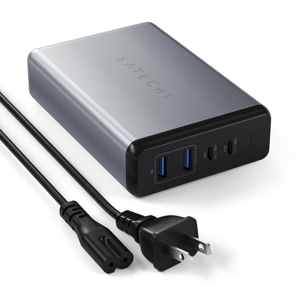 Satechi 108W Pro USB-C PD Desktop Charger (Space Grey) Upgrade to pro power with the Satechi 108W Pro USB-C PD Desktop Charger. Featuring dual USB-C Power Delivery ports, 90W and 18W, to charge even your most power-hungry Type-C devices at full speed - wi