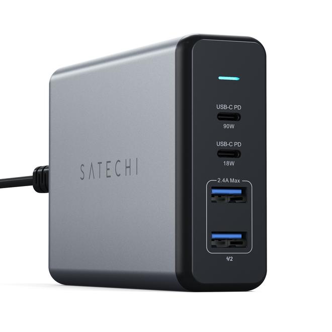 Satechi 108W Pro USB-C PD Desktop Charger (Space Grey) Upgrade to pro power with the Satechi 108W Pro USB-C PD Desktop Charger. Featuring dual USB-C Power Delivery ports, 90W and 18W, to charge even your most power-hungry Type-C devices at full speed - wi