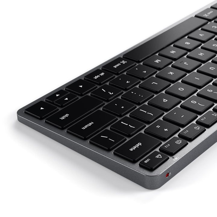 Satechi Slim X1 Bluetooth Backlit Keyboard (Space Grey) Upgrade your on-the-go setup with the Satechi Slim X1 Bluetooth Backlit Keyboard. Designed with Apple users in mind, the keyboard features a full QWERTY layout, multi-device Bluetooth connection, and