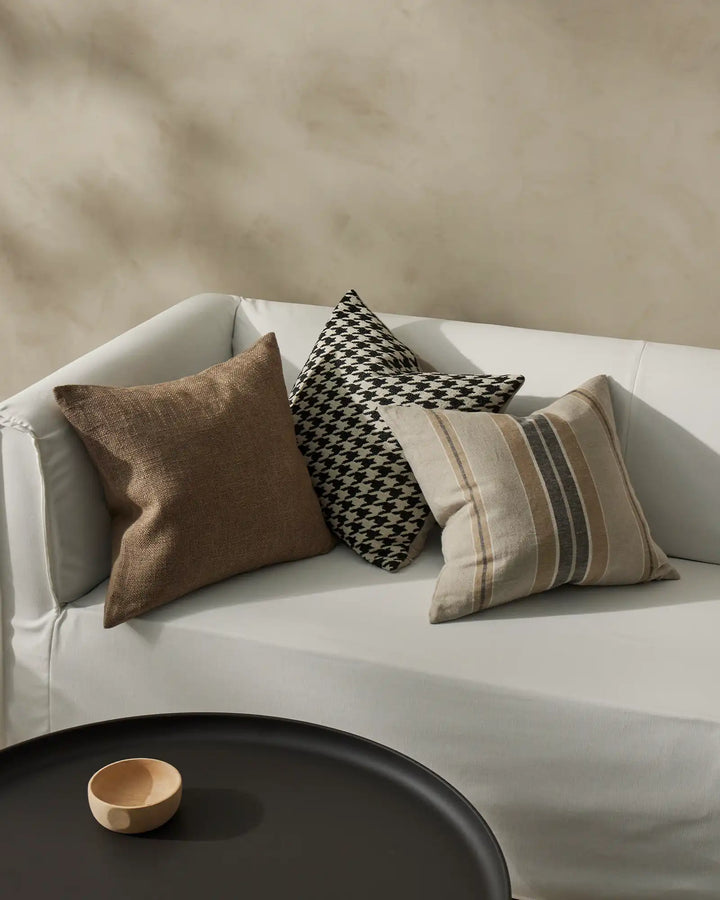 Domenica Clay With a soft, vintage feel, Domenica is a plain linen blend cushion with a chunky texture featured on one side. In seven on-trend colours, the shade Clay is an earthy brown that is ideal for a rich, nature-inspired aesthetic. With a woven raw