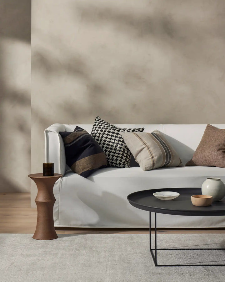 Domenica Clay With a soft, vintage feel, Domenica is a plain linen blend cushion with a chunky texture featured on one side. In seven on-trend colours, the shade Clay is an earthy brown that is ideal for a rich, nature-inspired aesthetic. With a woven raw