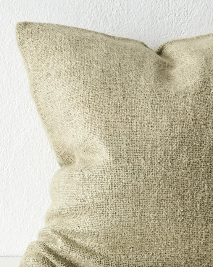 Domenica Sage With a soft, vintage feel, Domenica is a plain linen blend cushion with a chunky texture featured on one side. In seven on-trend colours, the shade Sage brings a soft, olive hue for a natural look. With a woven raw-look yarn, Domenica is a r