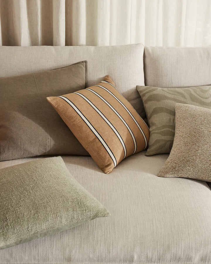 Domenica Sage With a soft, vintage feel, Domenica is a plain linen blend cushion with a chunky texture featured on one side. In seven on-trend colours, the shade Sage brings a soft, olive hue for a natural look. With a woven raw-look yarn, Domenica is a r