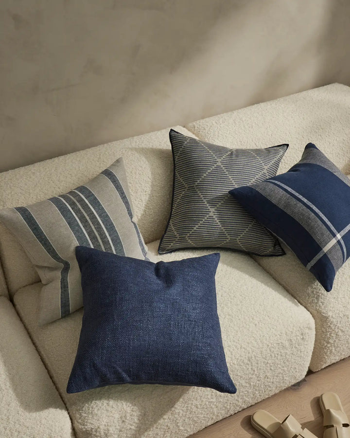 Domenica Denim With a soft, vintage feel, Domenica is a plain linen blend cushion with a chunky texture featured on one side.In seven on-trend colours, the Domenica cushion in Denim is a deep blue that will bring calming moods, as well as a subtle touch o