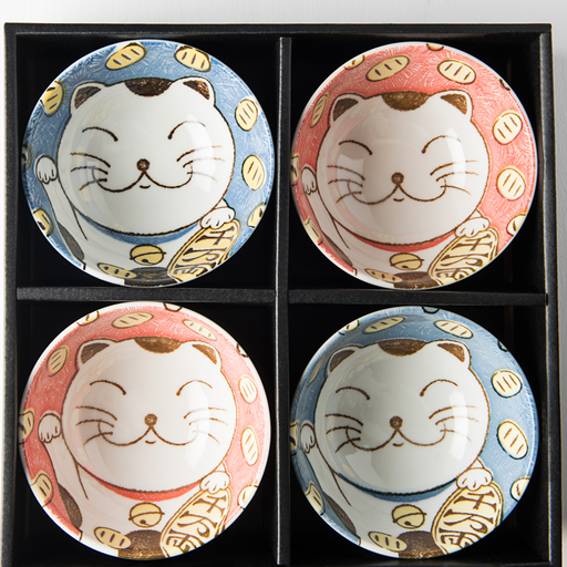 Bowl Set 4pcs Manga Maneki Cat Design