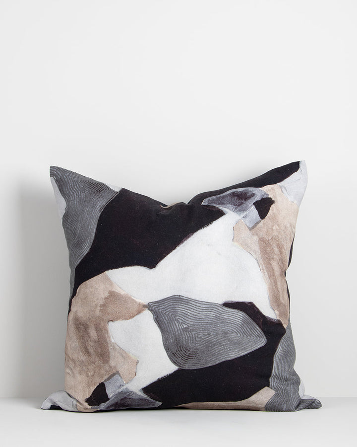 Aalto Cushion Abstract rock formations are celebrated in the geologically-inspired design of our Aalto cushion. Featuring a sophisticated palette of blues and taupe, sections of embroidery give this piece an elevated and refined finish. Style with complem