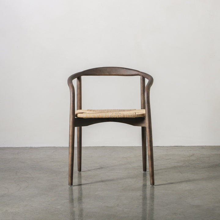 Essence Dining Chair Paper Rope/Smoke featuring a curved Ash wood frame and organic paper rope seat.