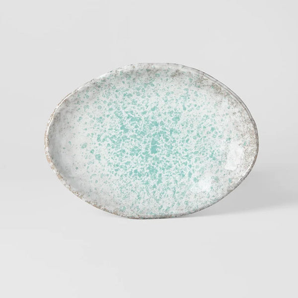 Oval Plate 20cm / Aqua Splash Glaze