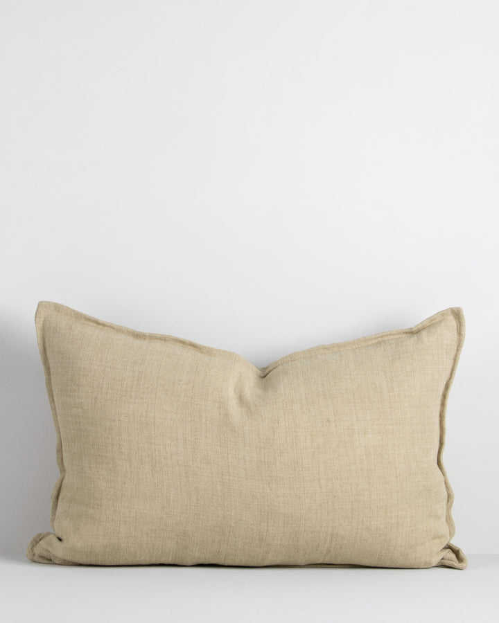 Arcadia Cushion Raw texture is celebrated in stunning natural tones. Handwoven in 100% linen, the Arcadia features a 1cm flange edge, enhancing strength and durability while creating an easy and contemporary aesthetic. The natural charcoal tone and lumbar