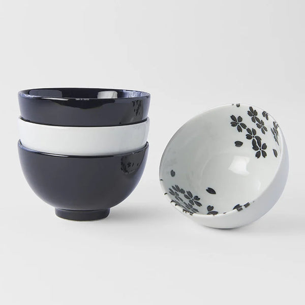 Bowl Set 11cm / Black & White Sakura Design