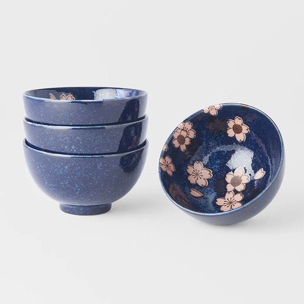 Bowl Set 11cm / Indigo With Pink Sakura Design