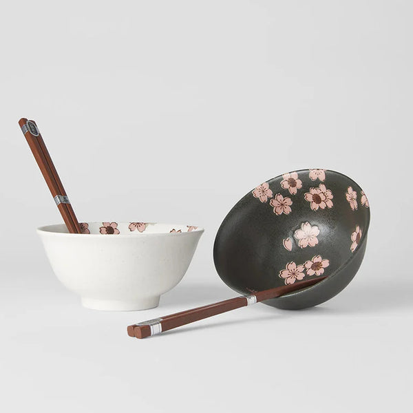 Bowl Set 15cm / Black & White, Pink Sakura Design