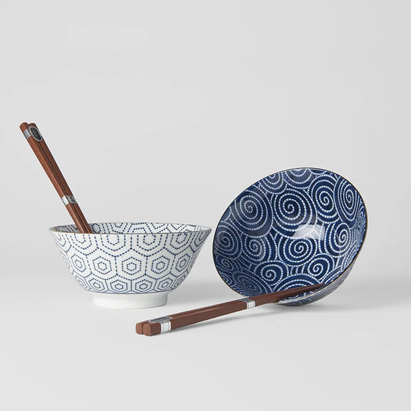 Bowl Set 15cm / Ikat Blue &white Design